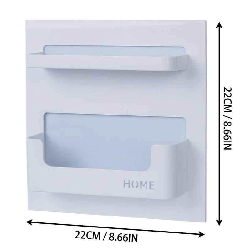 OKOMATCH Bedside Shelf - Stick On Wall Mounted Bed Room,Dorm,Office Adhesive Floating Accessories Caddy Organizer/Holder for Phone,Glasses,Remote Control,Keys,Pens - Plastic Material- White - Image 2
